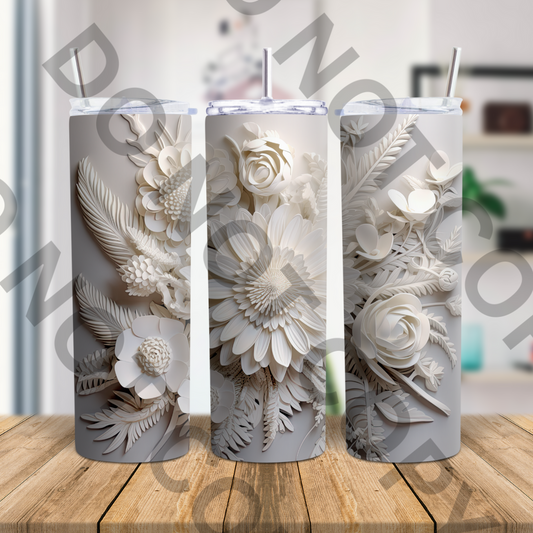 3D White Boho Floral Tumbler